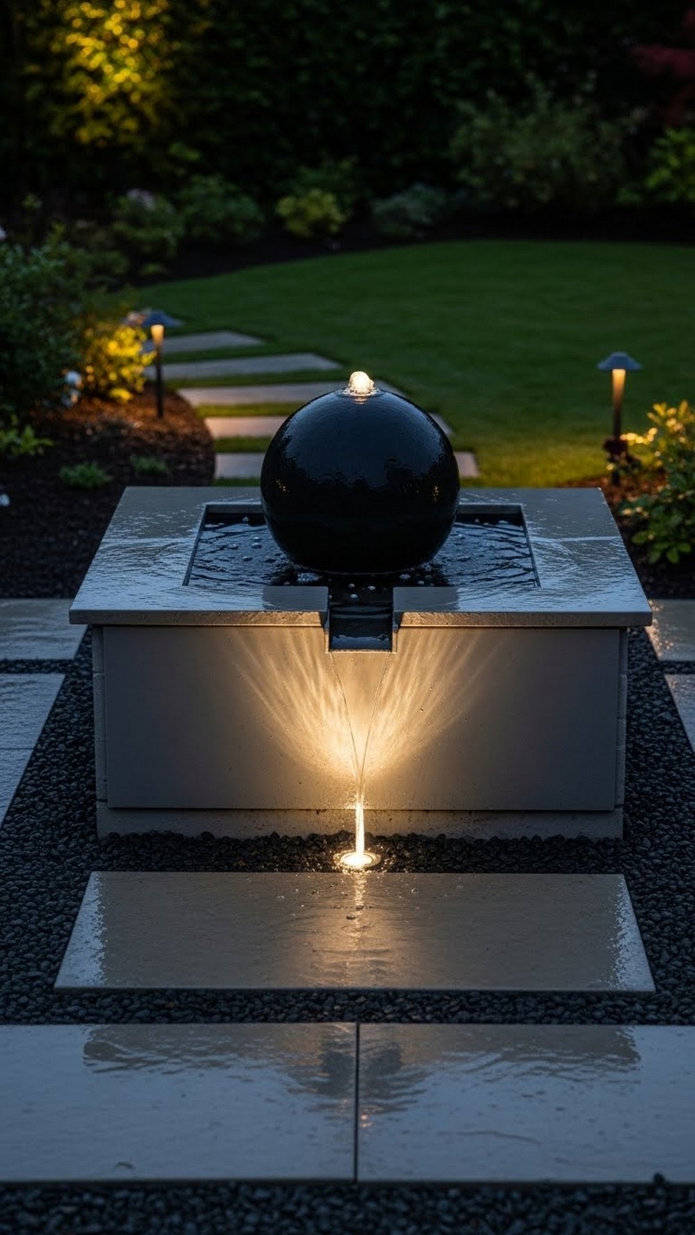 Spotlighted Night-Time Fountain Feature