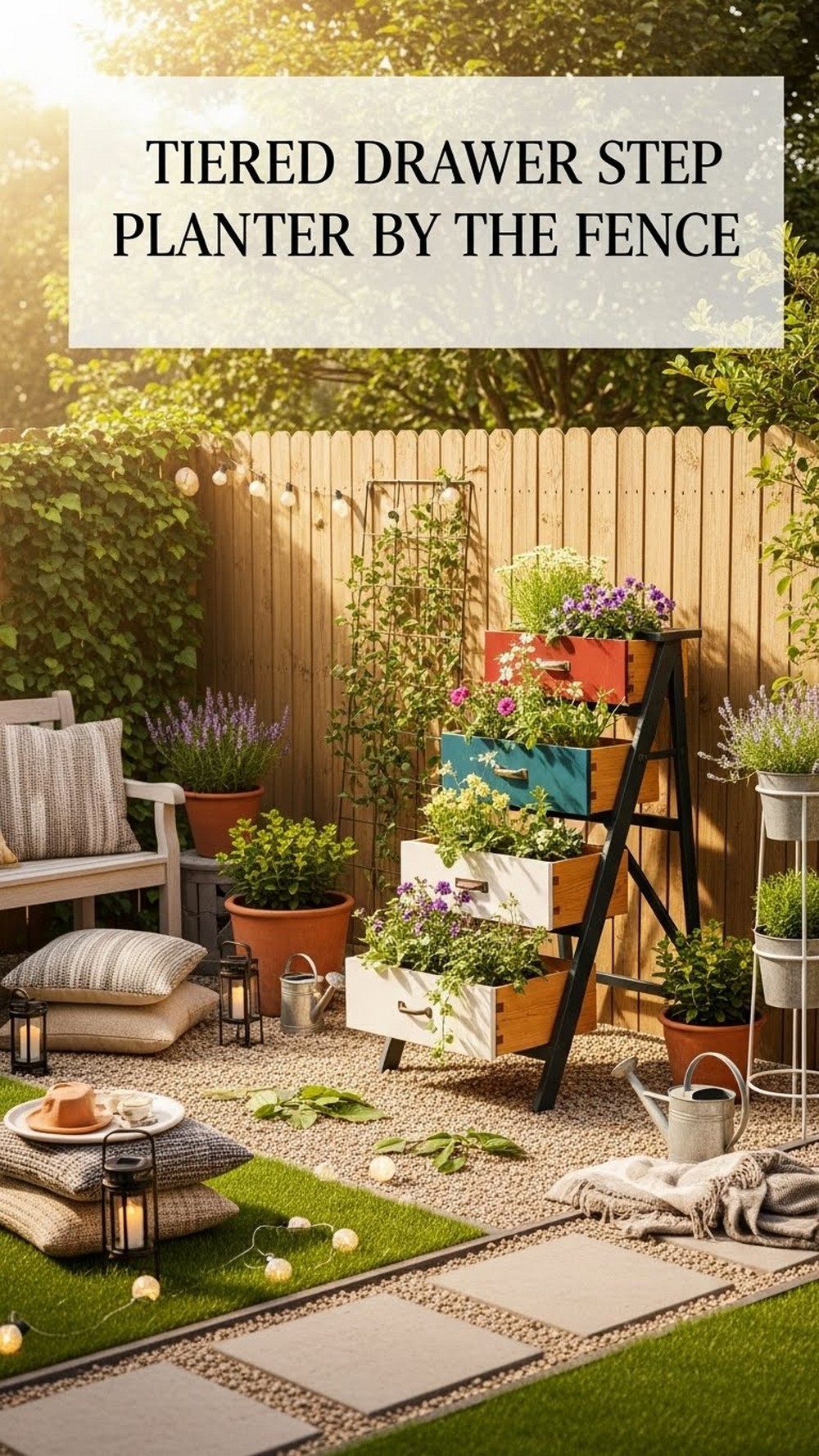 Tiered Drawer Step Planter By The Fence