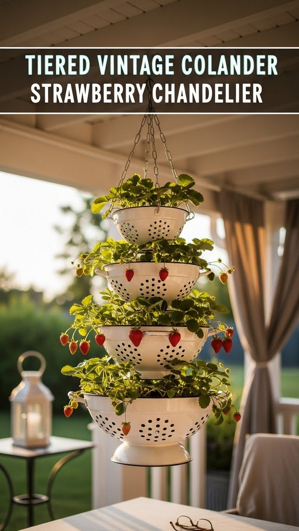 Tiered Vintage Colander Strawberry Chandelier