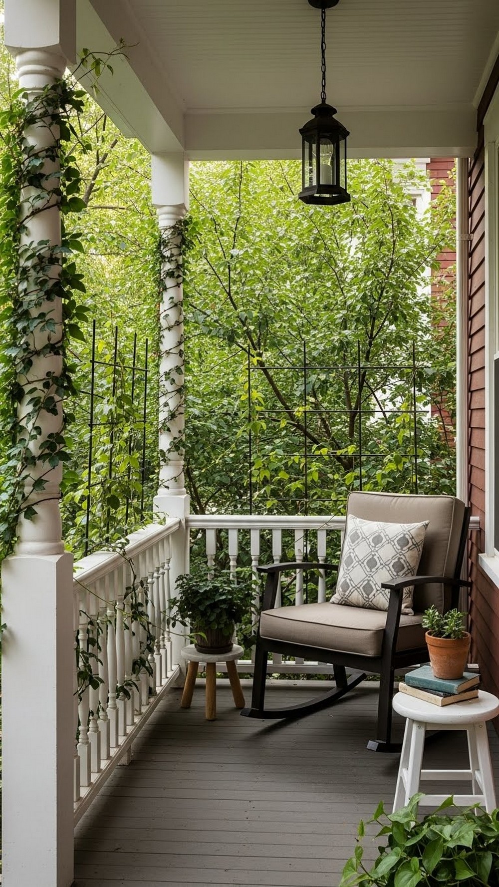 Tiny Porch Reading Corner With Climbing Rails