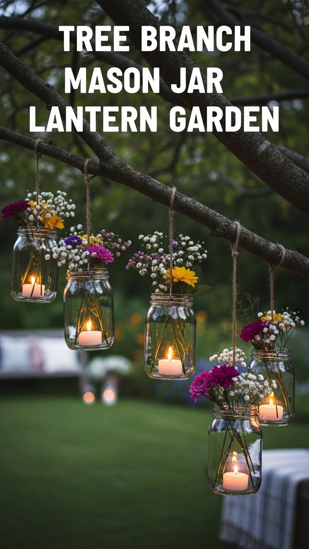 Tree Branch Mason Jar Lantern Garden