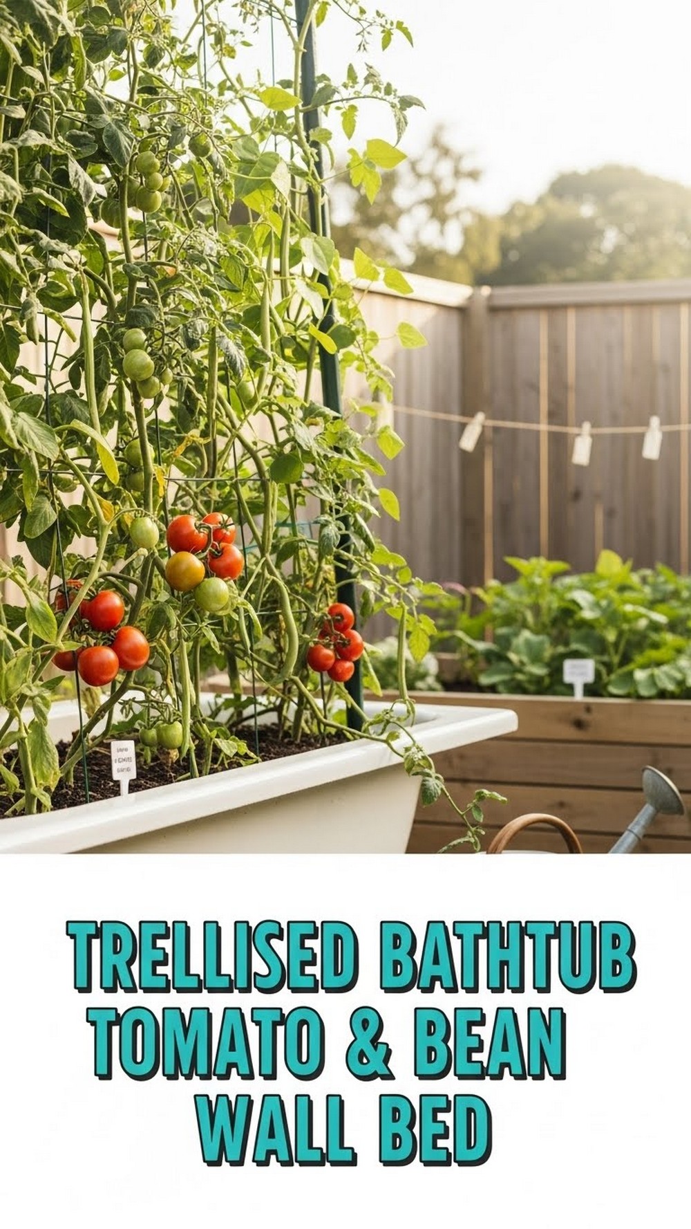 Trellised Bathtub Tomato & Bean Wall Bed