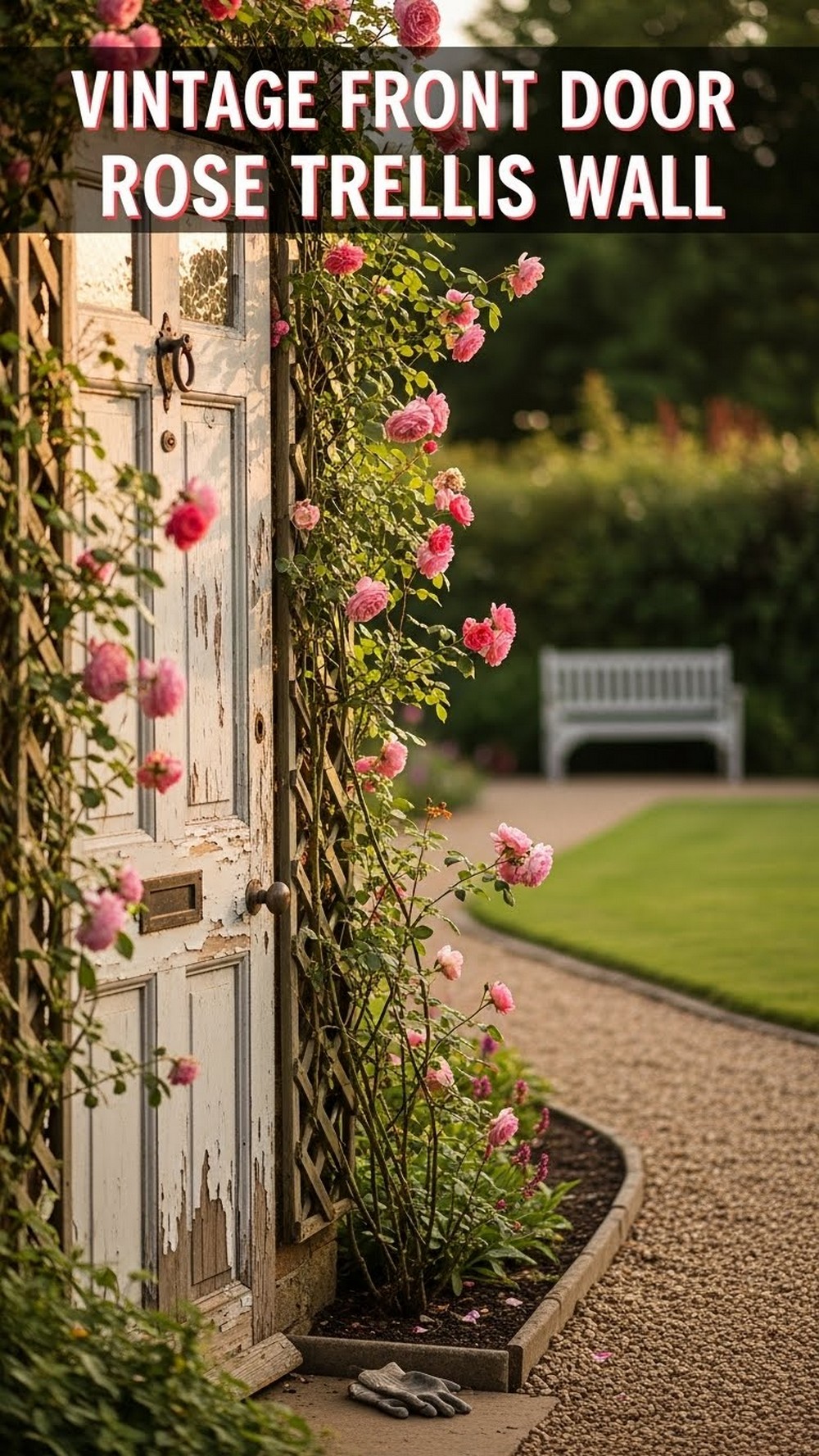 Vintage Front Door Rose Trellis Wall