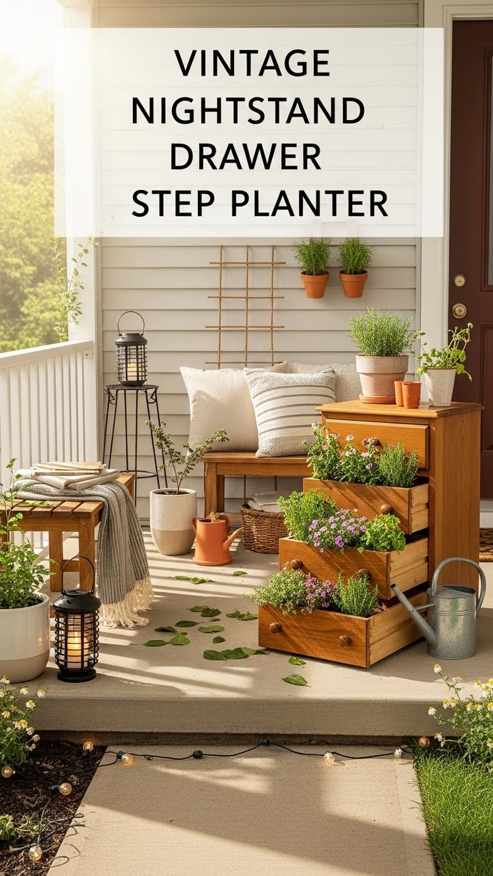 Vintage Nightstand Drawer Step Planter