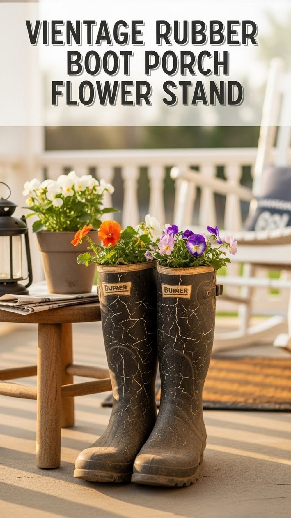Vintage Rubber Boot Porch Flower Stand