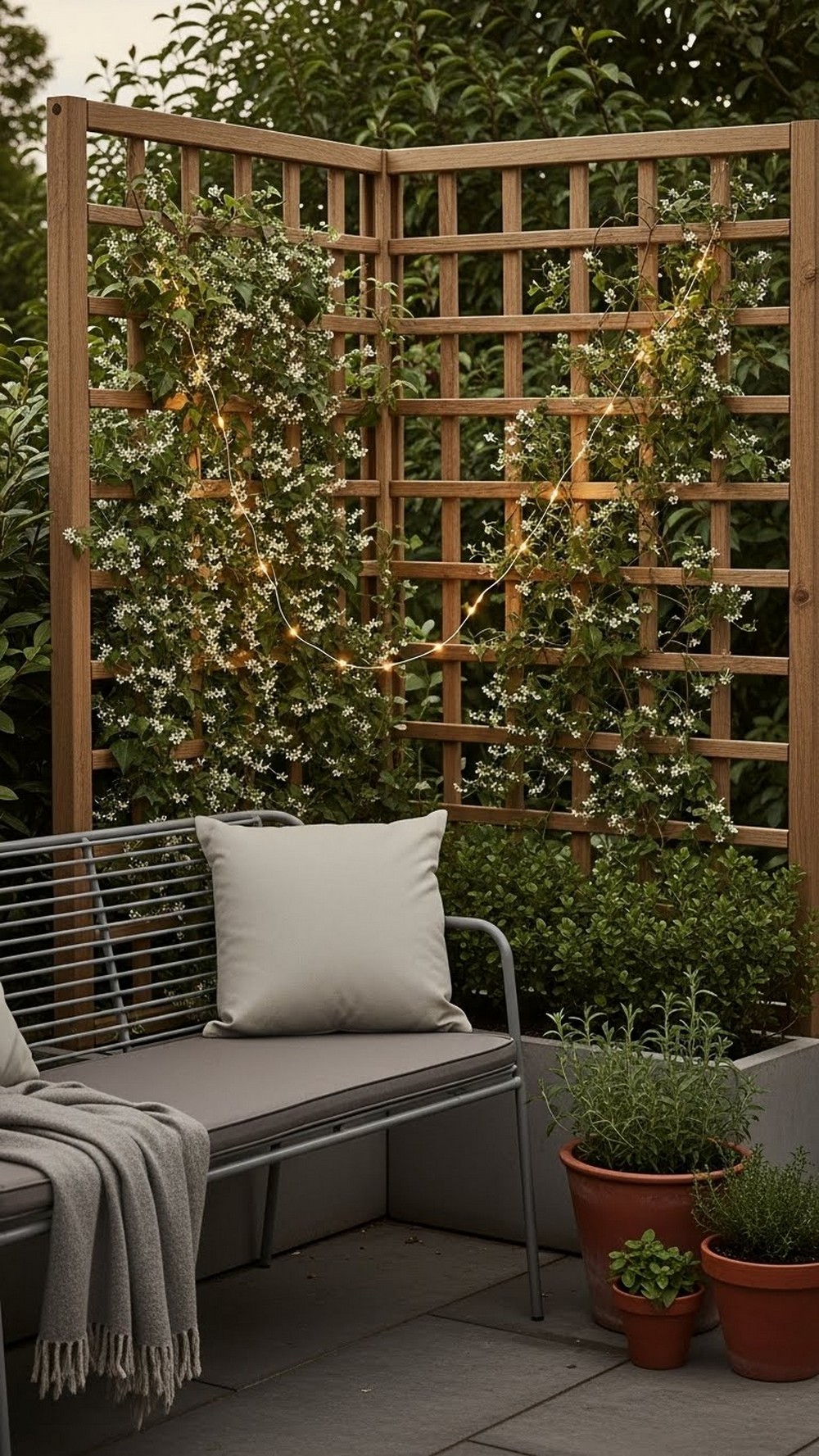 Weave String Lights Through A Climbing Plant Trellis