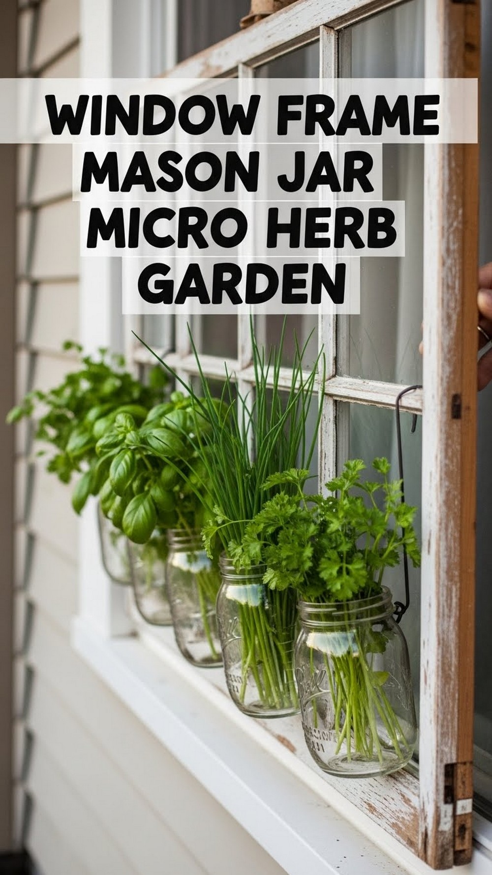 Window Frame Mason Jar Micro Herb Garden