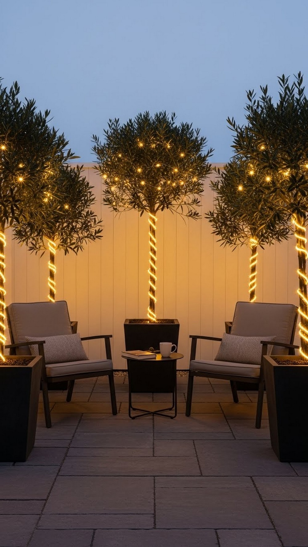 Wrap String Lights Around Potted Trees And Tall Planters