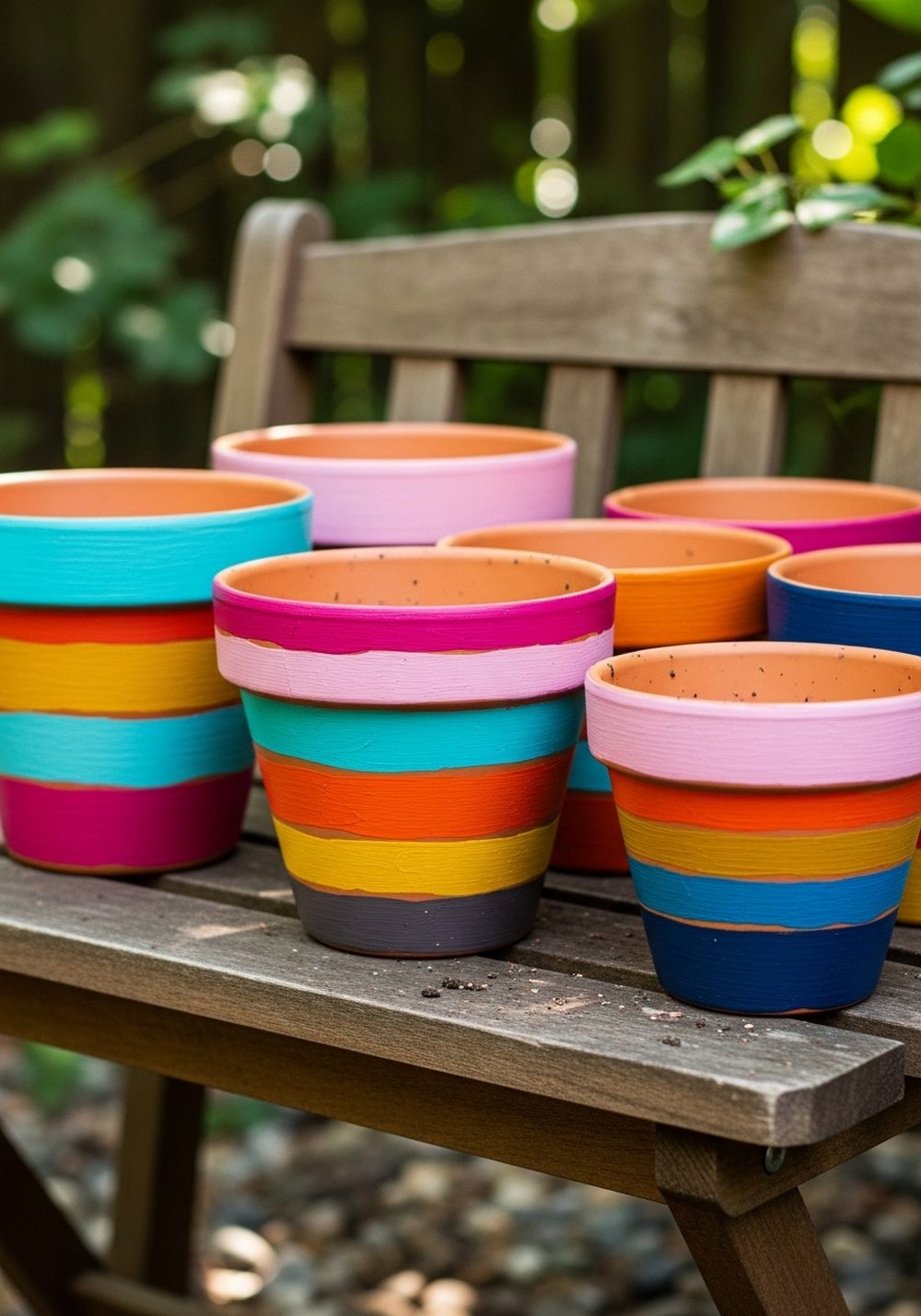 Boho Rainbow Striped Flower Pots