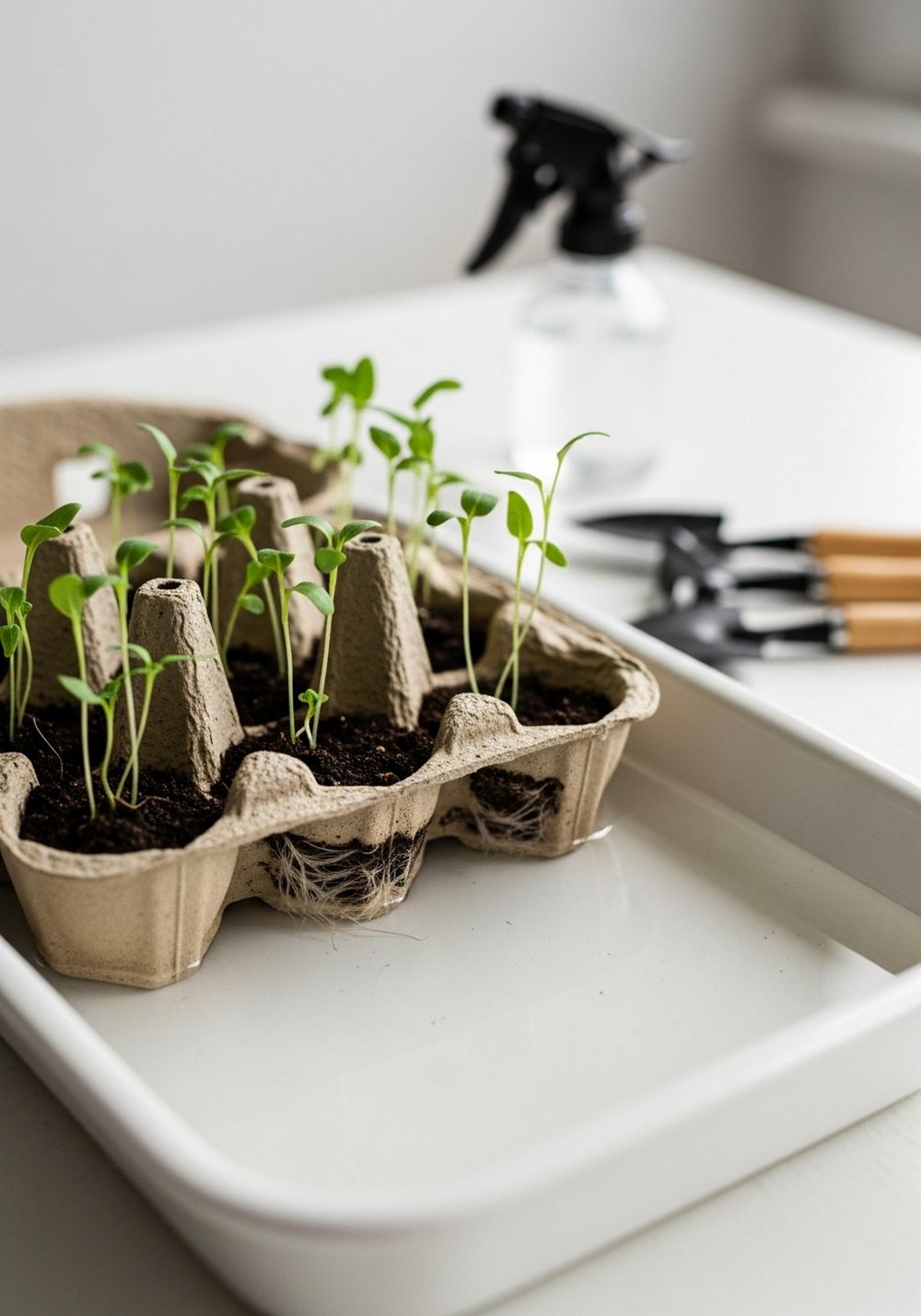 Bottom-Watering Egg Carton Seed Station