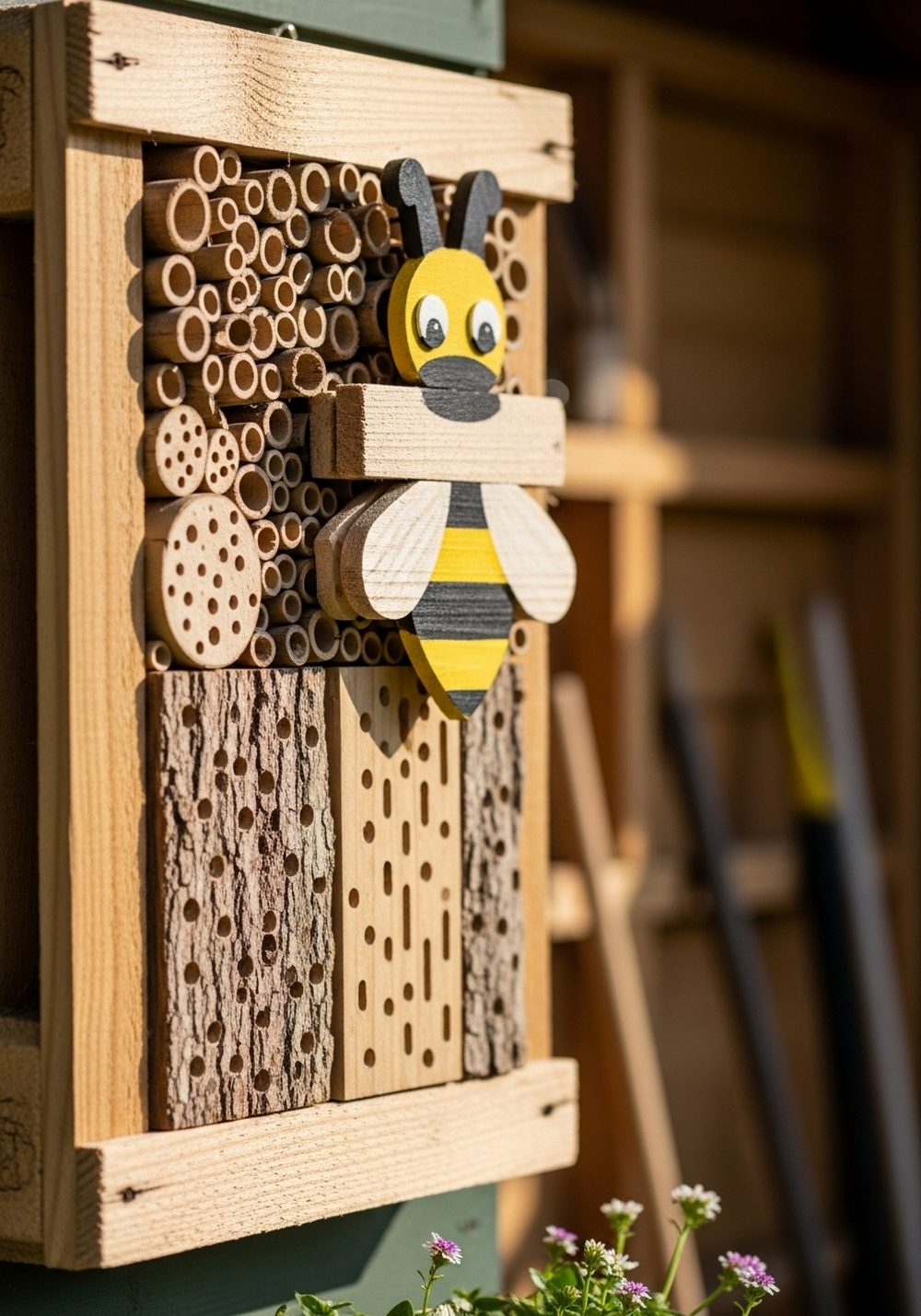 Buzzing Pallet Bee Hotel On The Shed Wall