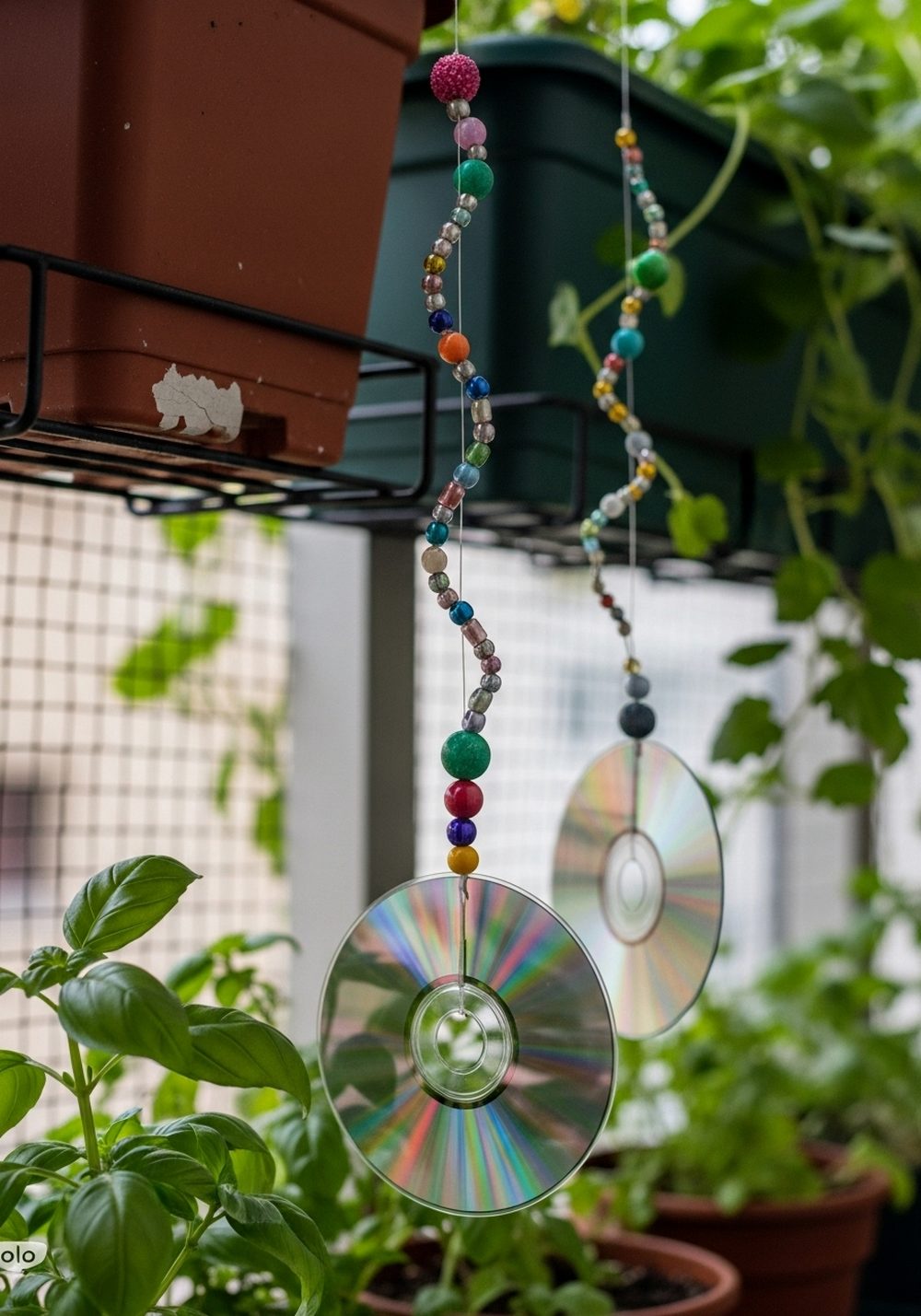 CD & Bead Spiral Spinners On The Balcony