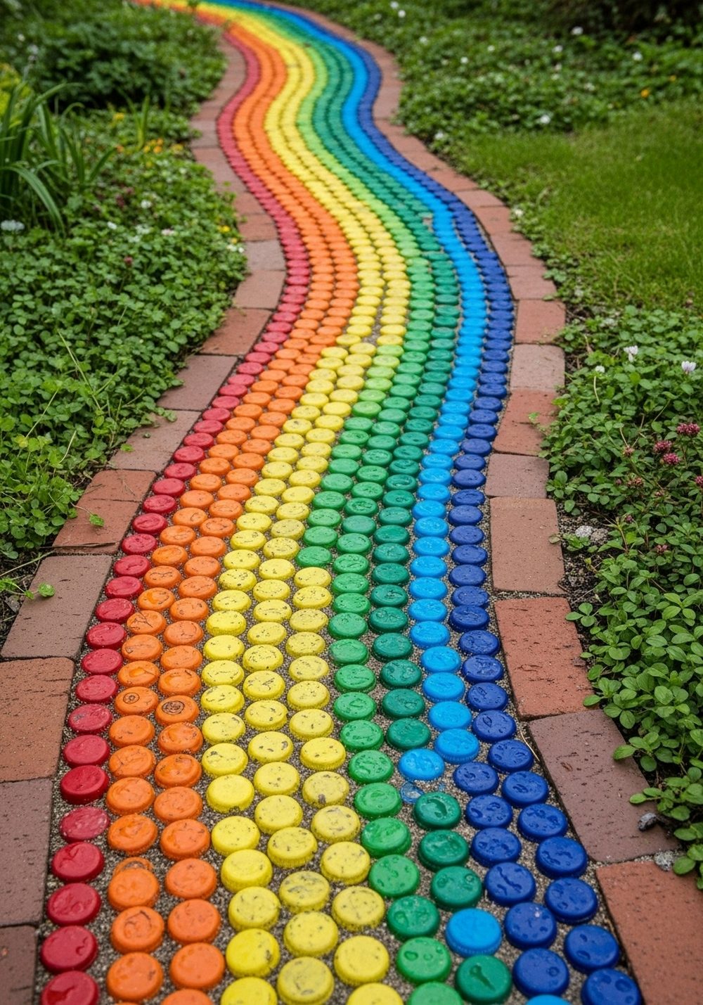 Classic Rainbow Bottle Cap Mosaic Path