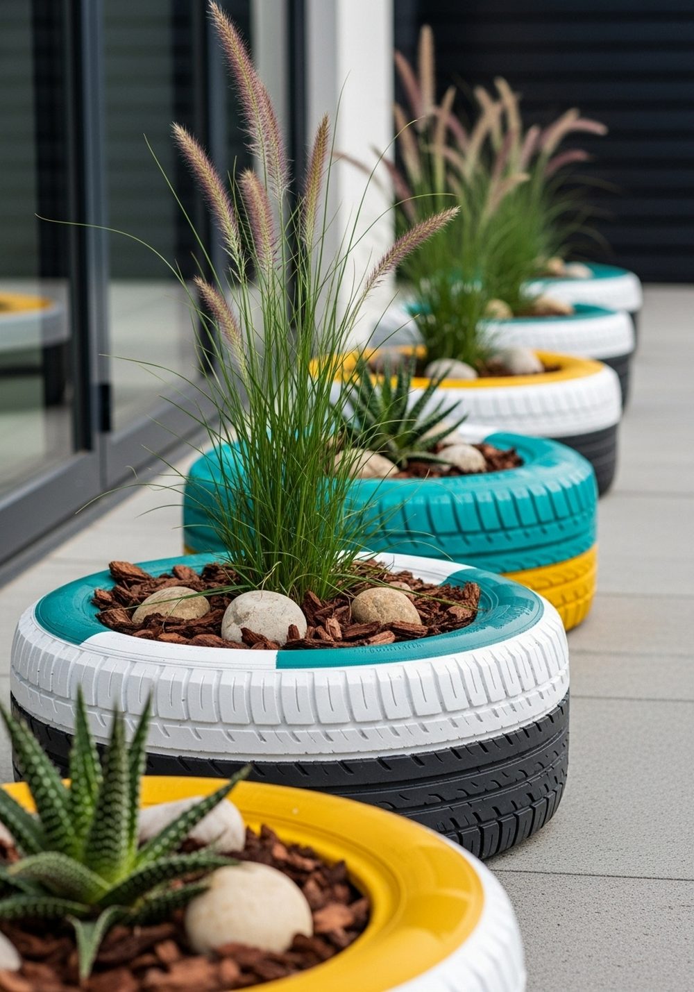 Color-Blocked Modern Tire Planters