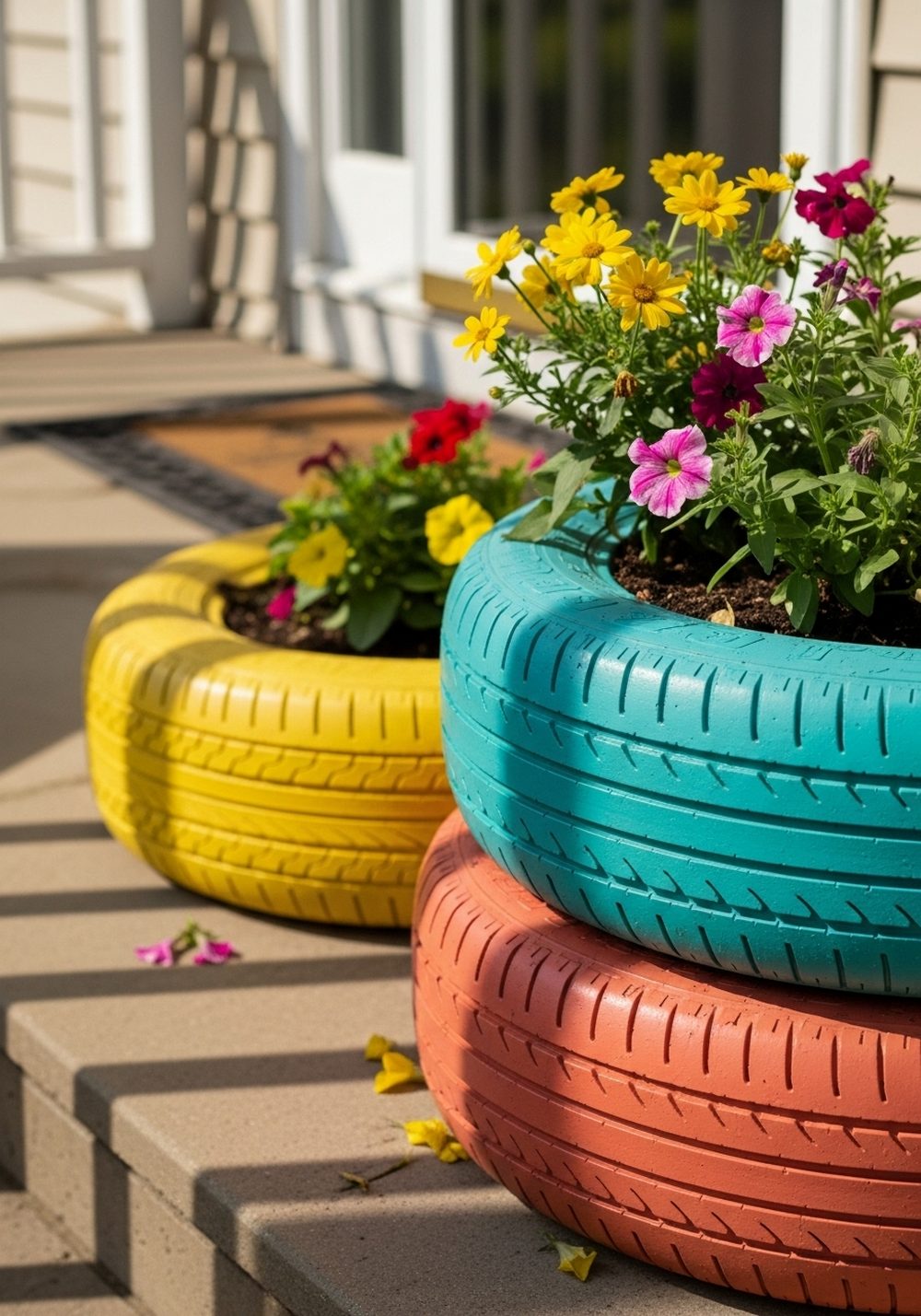 Craft Bright Tire Planters For The Front Porch
