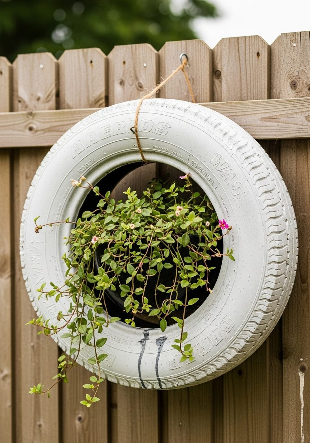 Create Hanging Tire Ring Planters