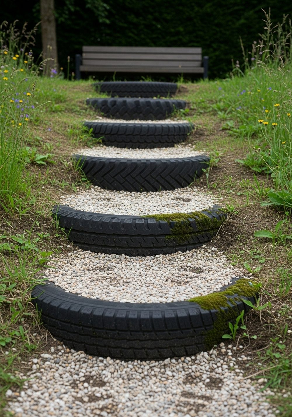 Create Tire Steps On A Sloped Garden Path