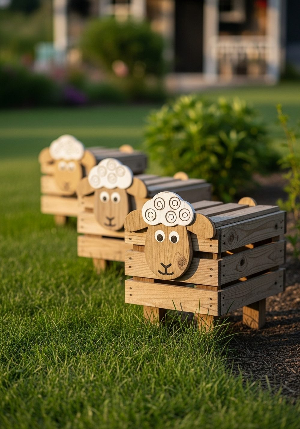 Cute Pallet Sheep Family Bordering The Lawn
