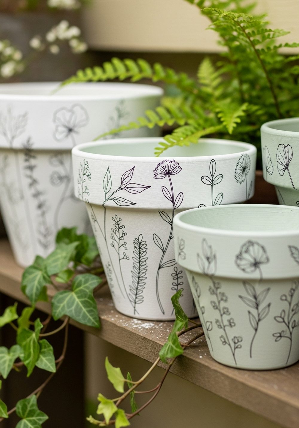 Delicate Botanical Line Art Pots
