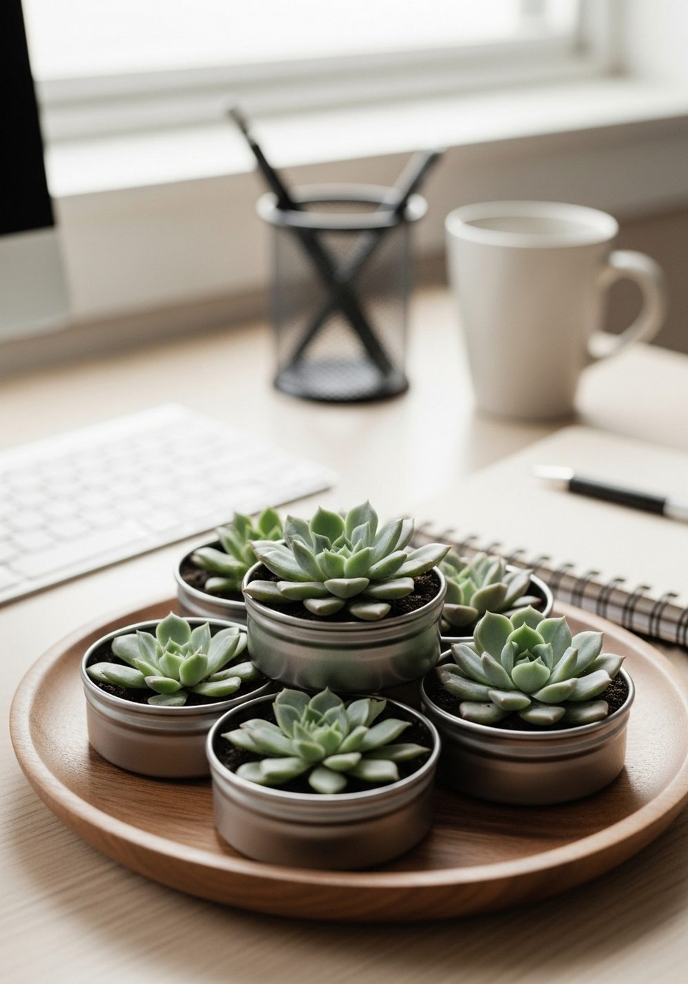 Desk Tray Of Coordinated Lid Planters