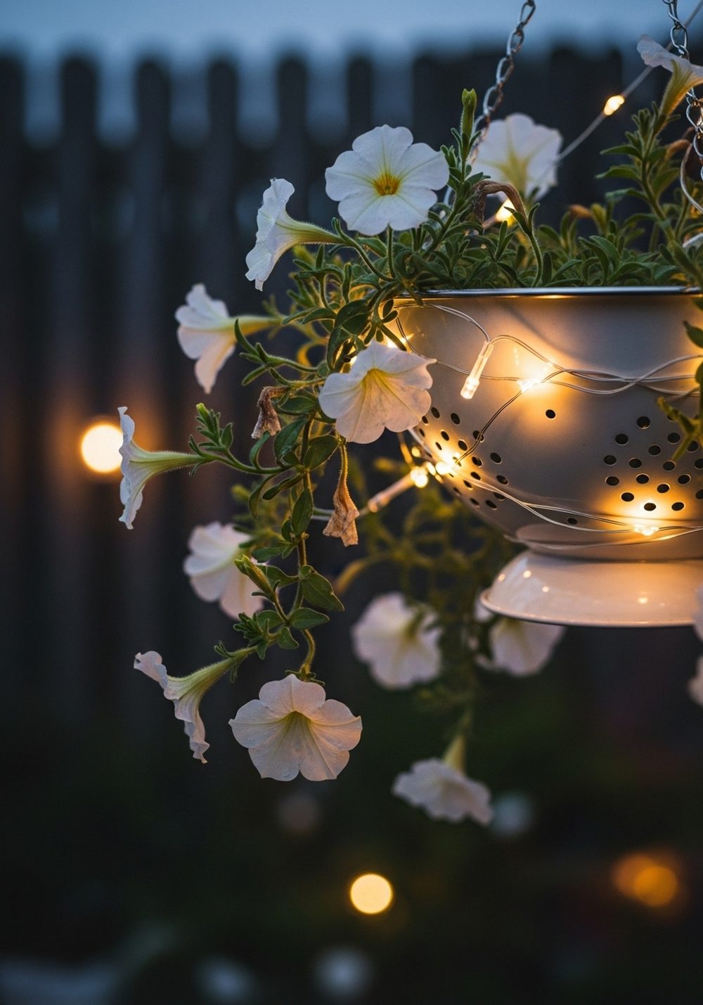 Fairy-Light Colander Flower Lantern