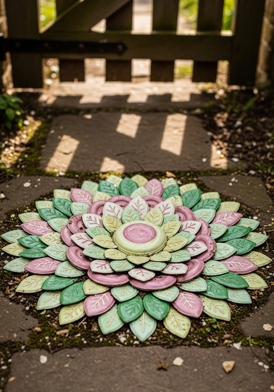 Floral Mandala Lid Mosaic At The Garden Gate