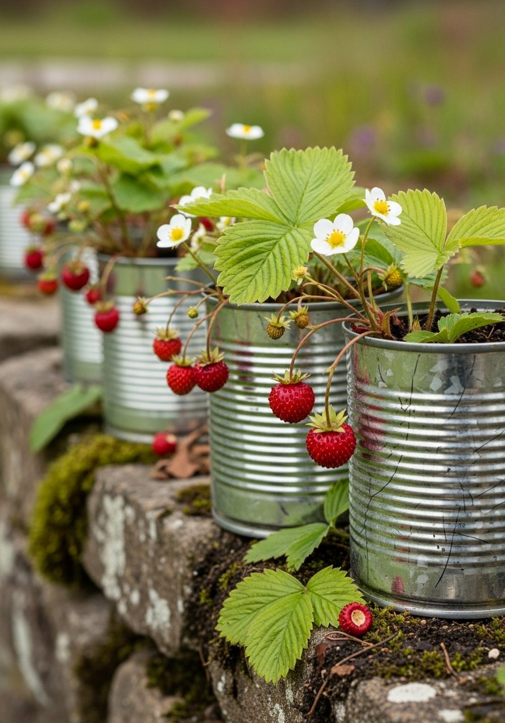 Galvanized-Style Tin Can Wild Strawberry Planters