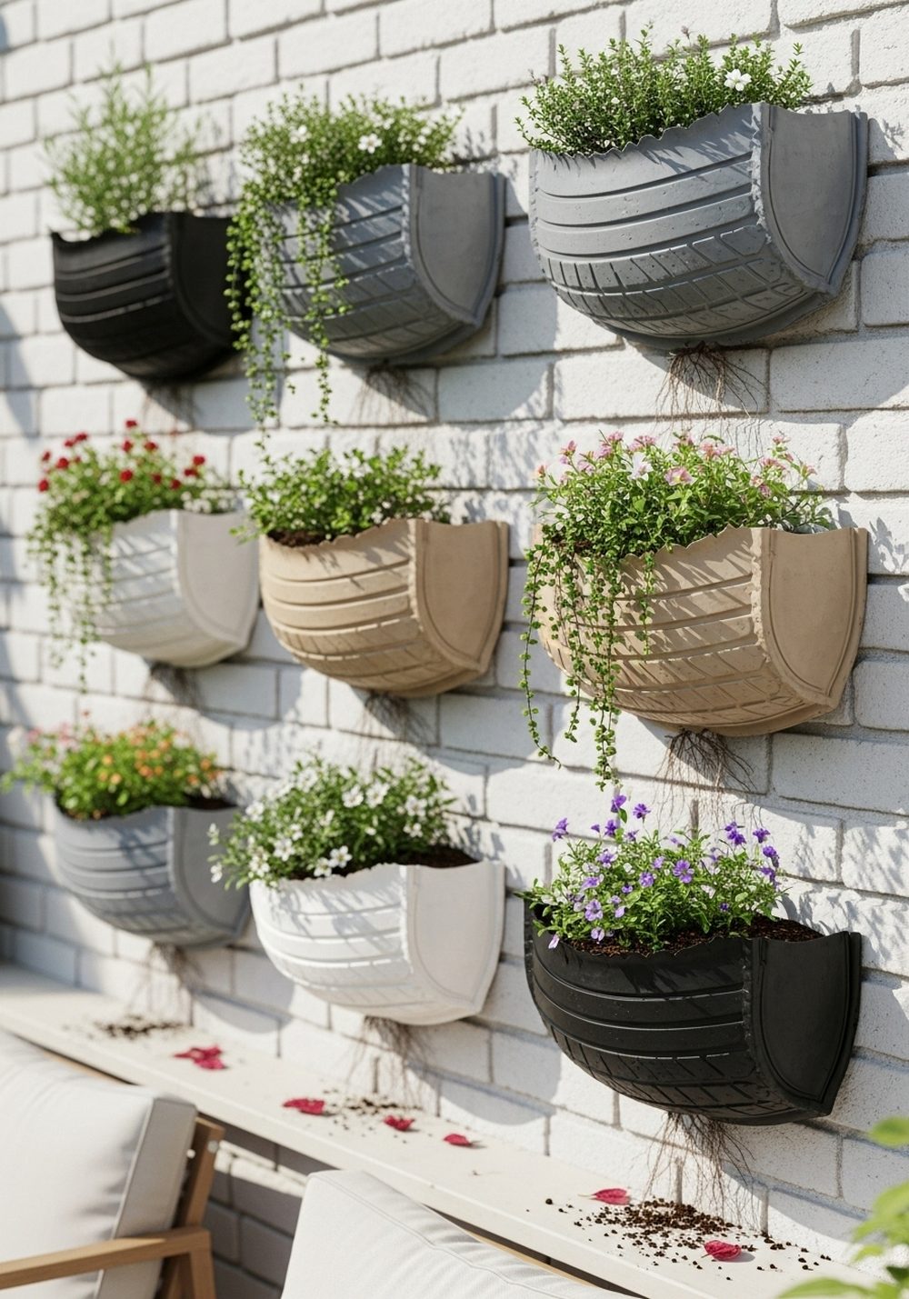 Half-Tire Wall Planter Grid
