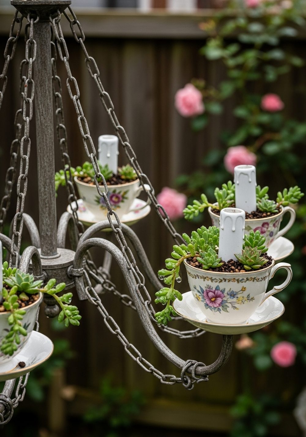 Hanging Teacup Succulent Chandelier