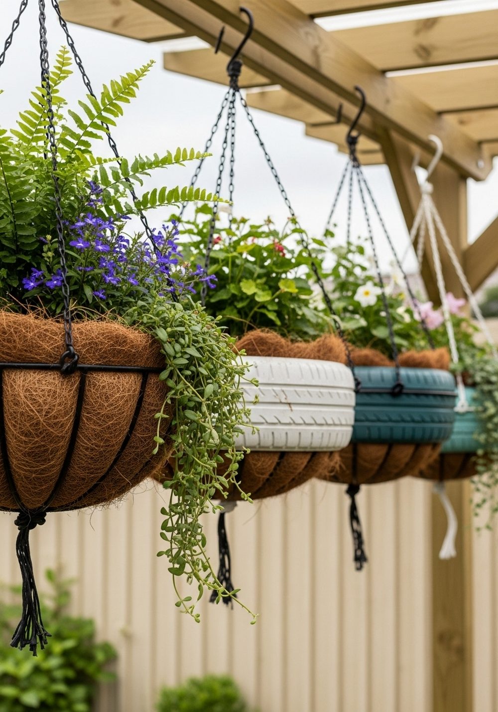 Hanging Tire Basket Planters