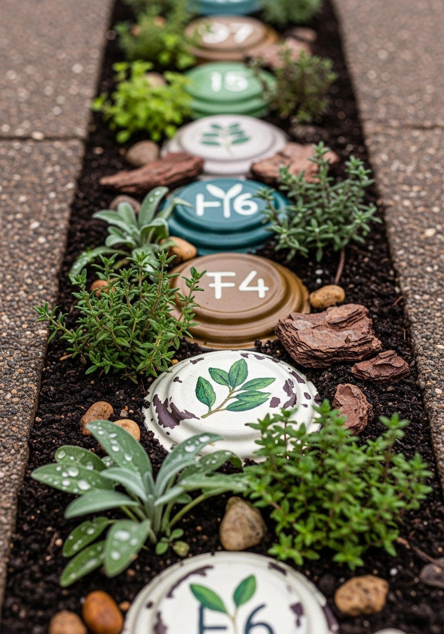 Herb Marker Lid Mosaic Beside The Path