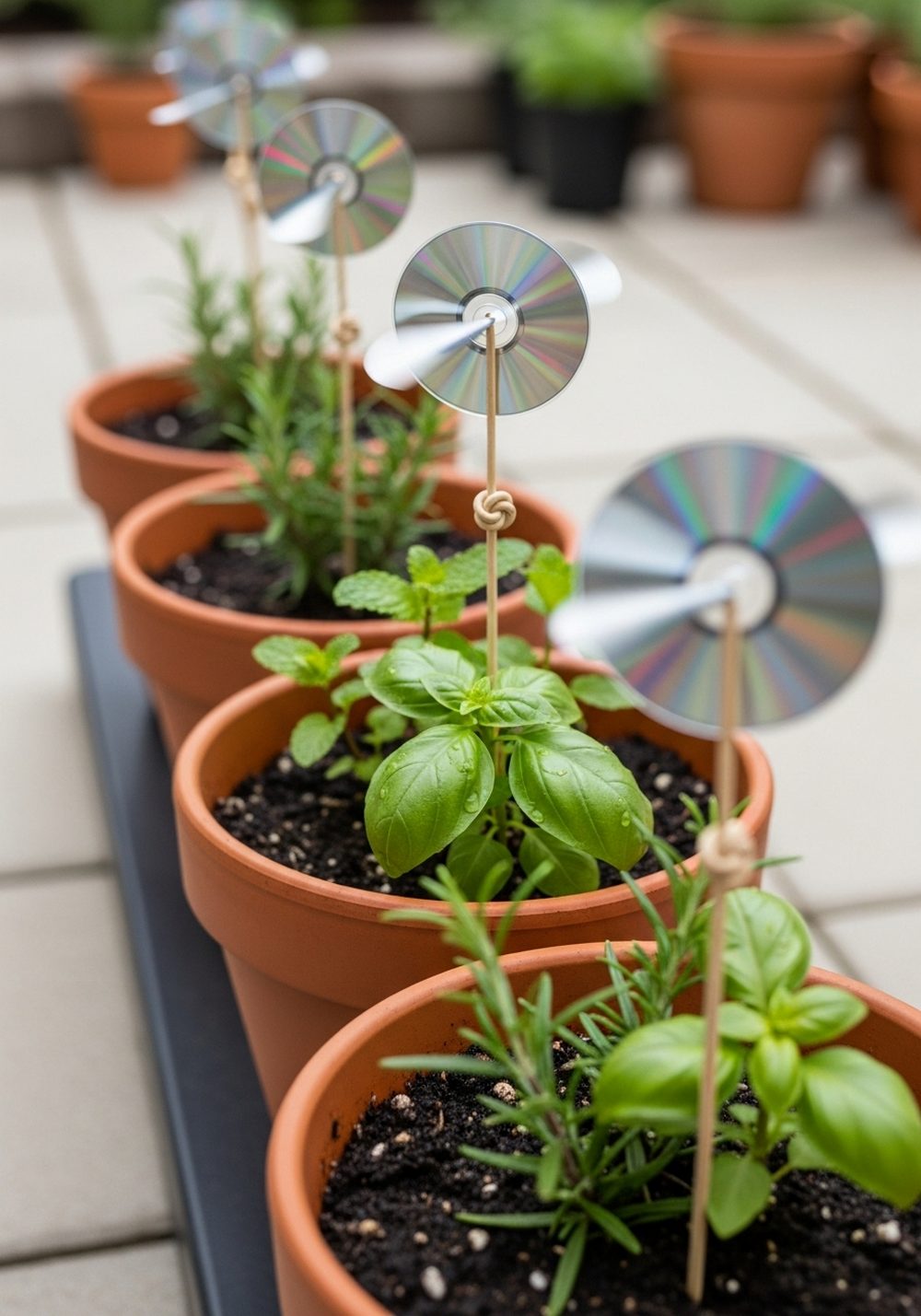 Herb Pot Markers With Mini CD Spinners