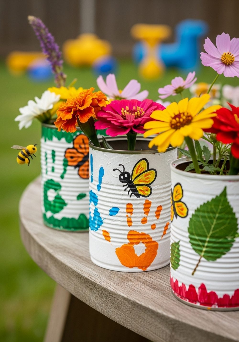 Kids’ Nature-Stamped Tin Can Pollinator Station