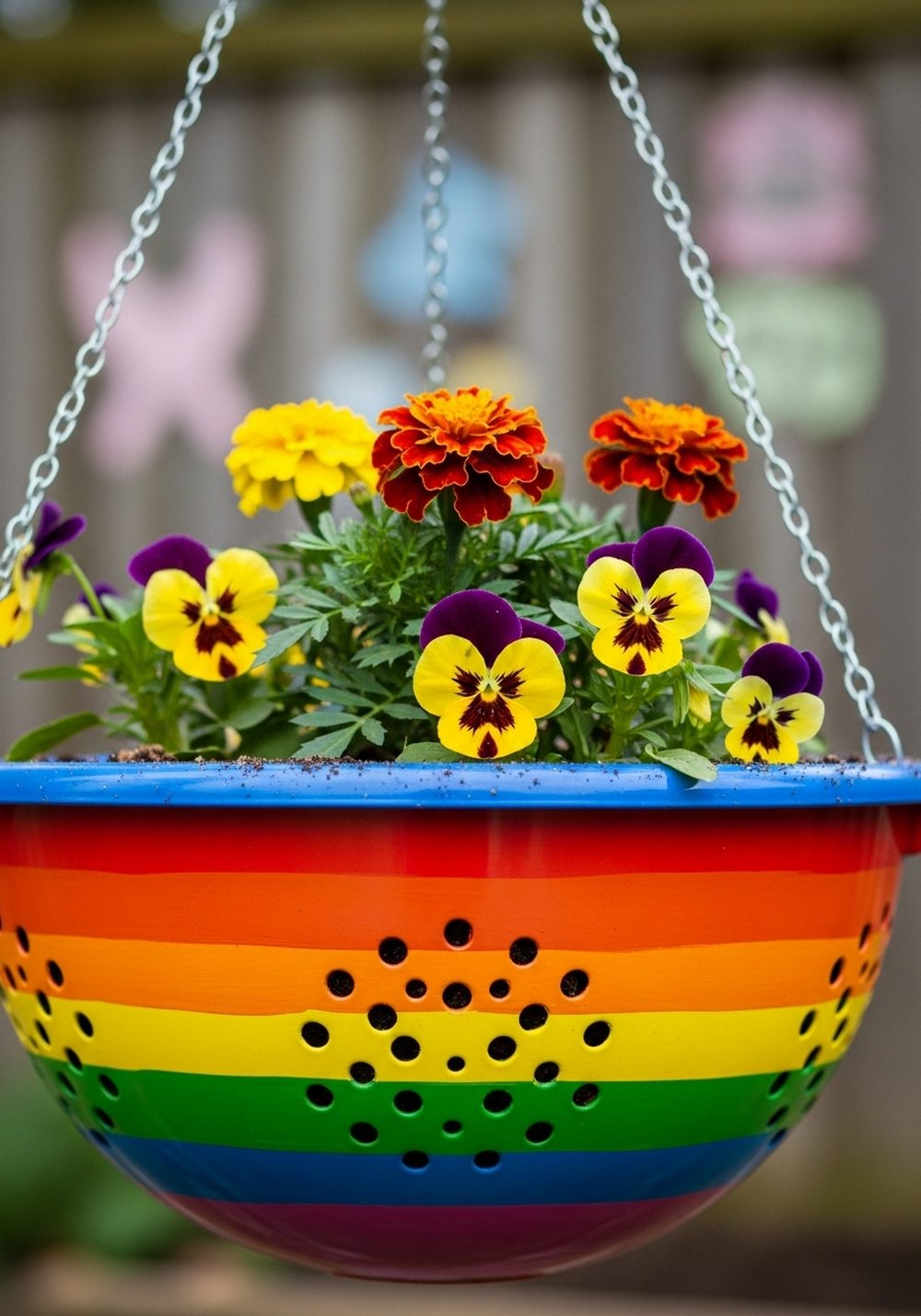 Kids’ Rainbow Colander Planter