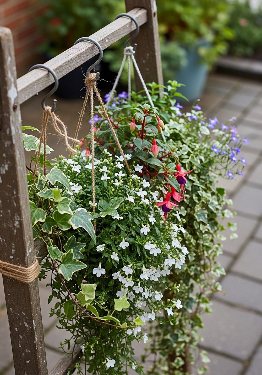 Ladder Plant Stand With Hanging Baskets