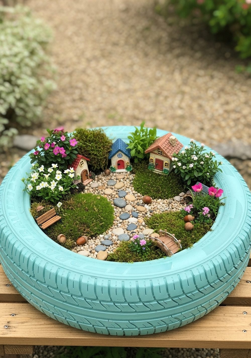 Make A Tire Fairy Garden On A Stand