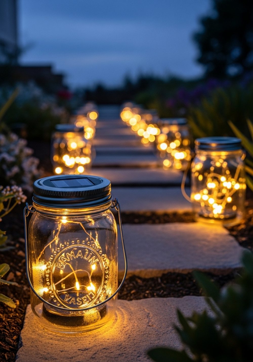 Mason Jar Solar Lantern Path Lights