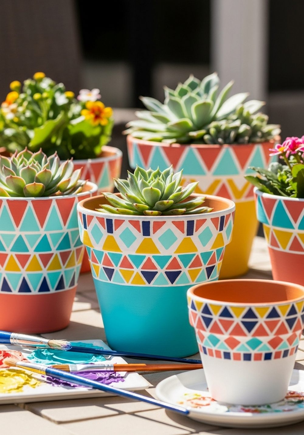Mosaic-Style Geometric Pattern Pots