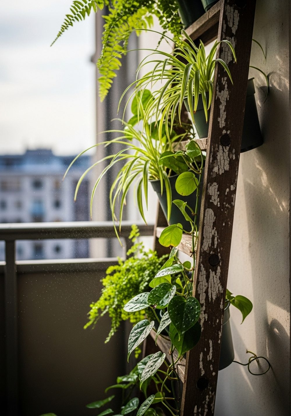 Narrow Ladder Plant Stand For Small Balconies