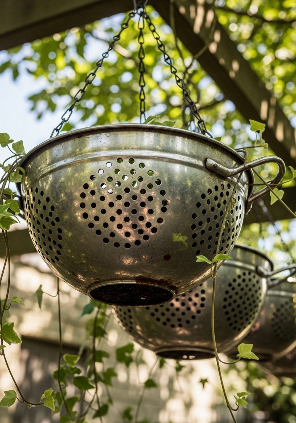 Old Colander Hanging Baskets
