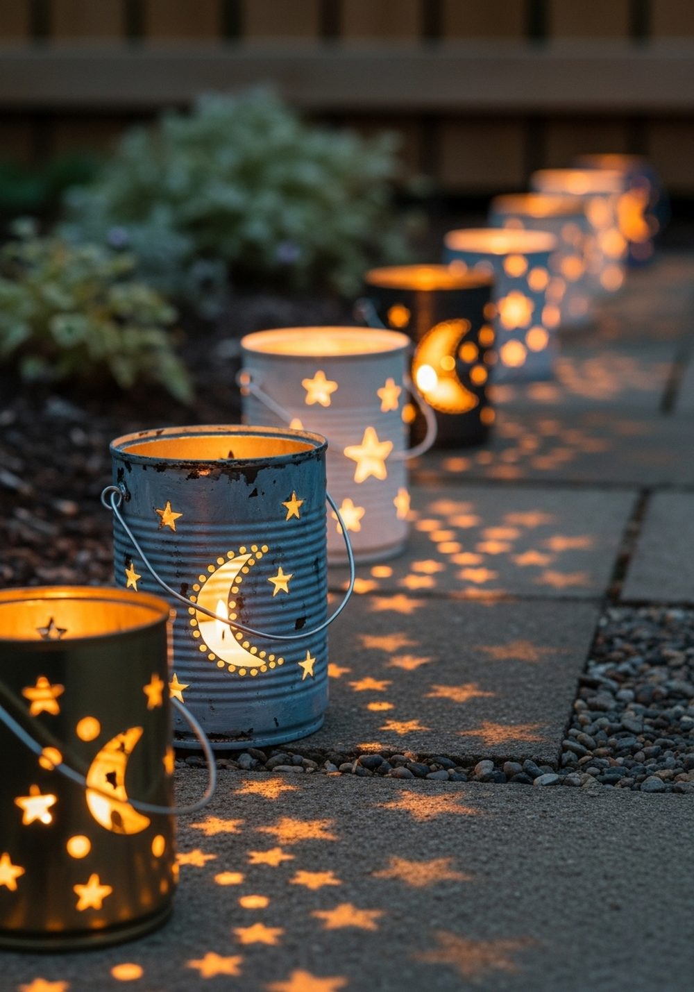 Painted Tin Can Lantern Pathway