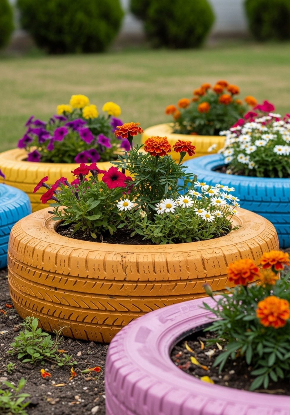 Painted Tire Flower Beds