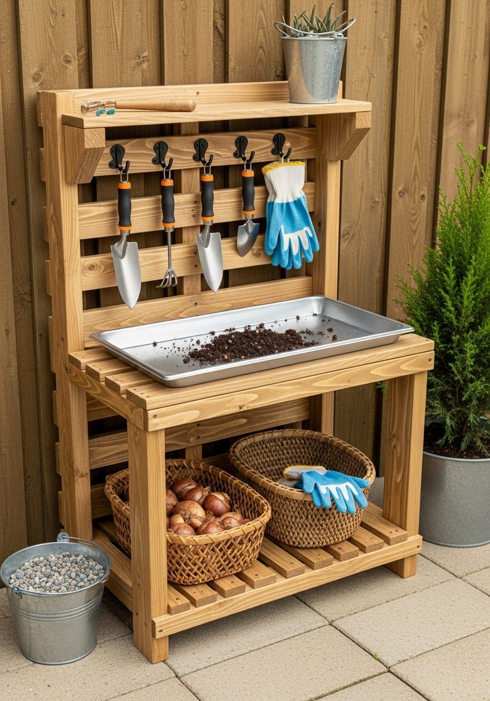Pallet Potting Station With Peg Hooks And Shelf