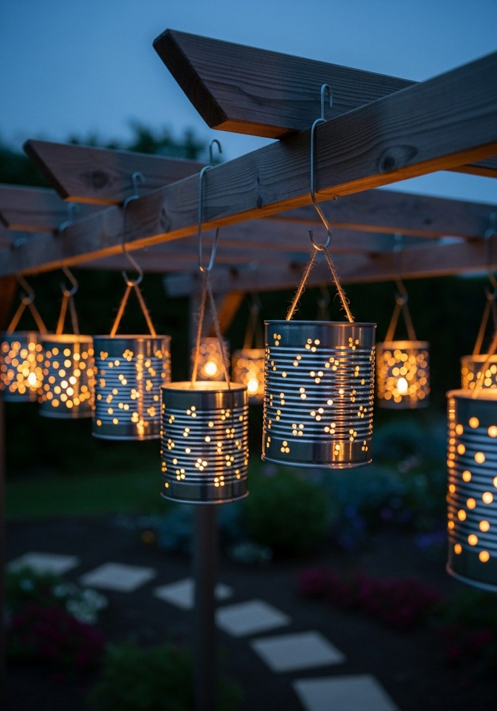 Punched-Tin Can Garden Lanterns