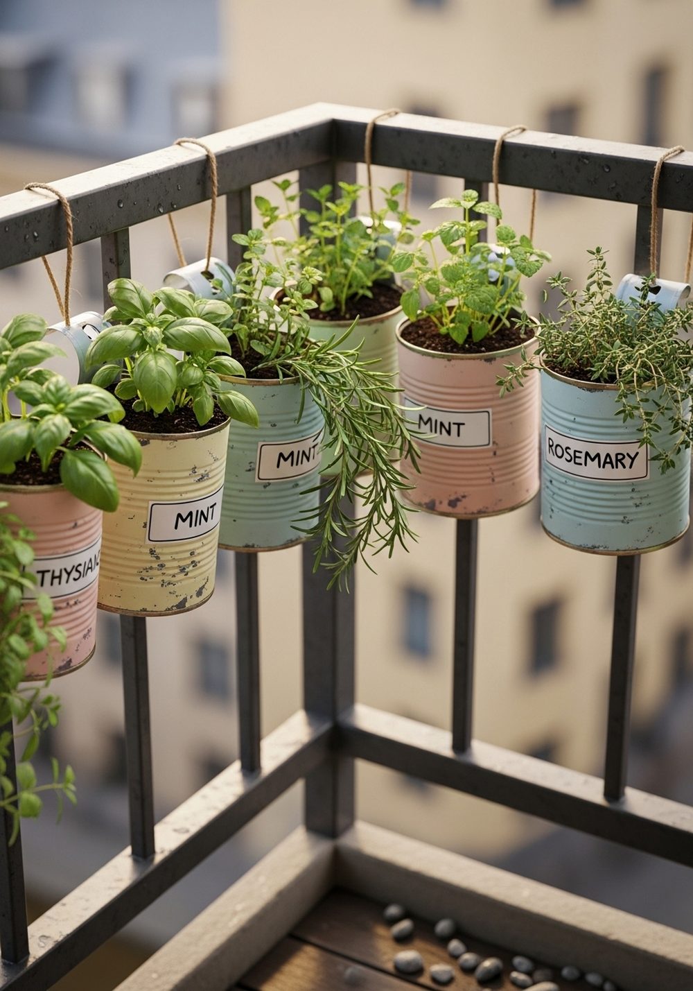 Rail-Hanging Herb Tin Cans
