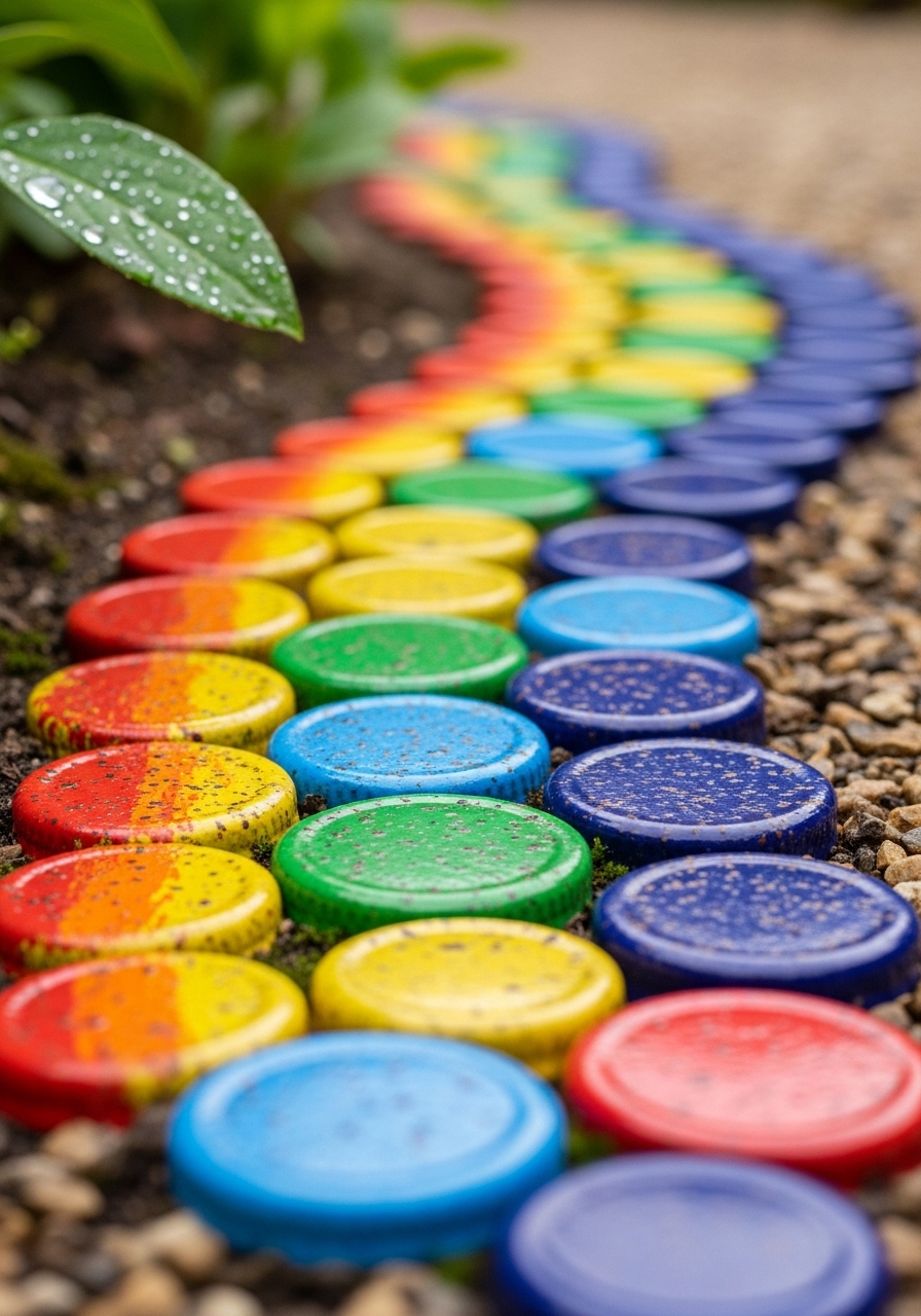 Rainbow Painted Lid Mosaic Pathway