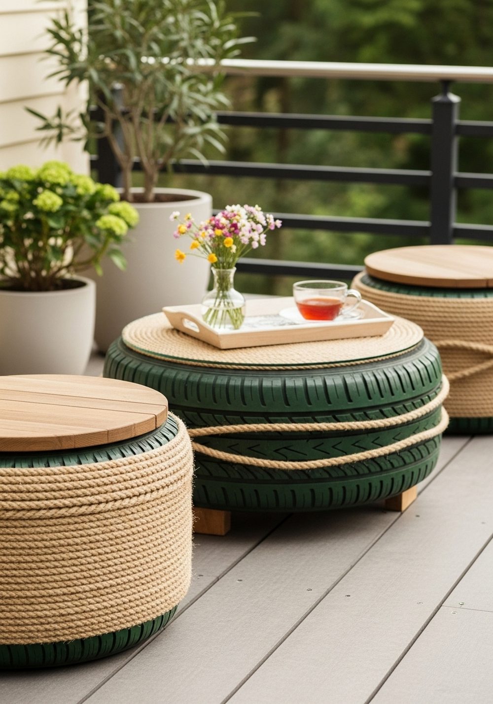 Recycled Tire Garden Stools And Coffee Table
