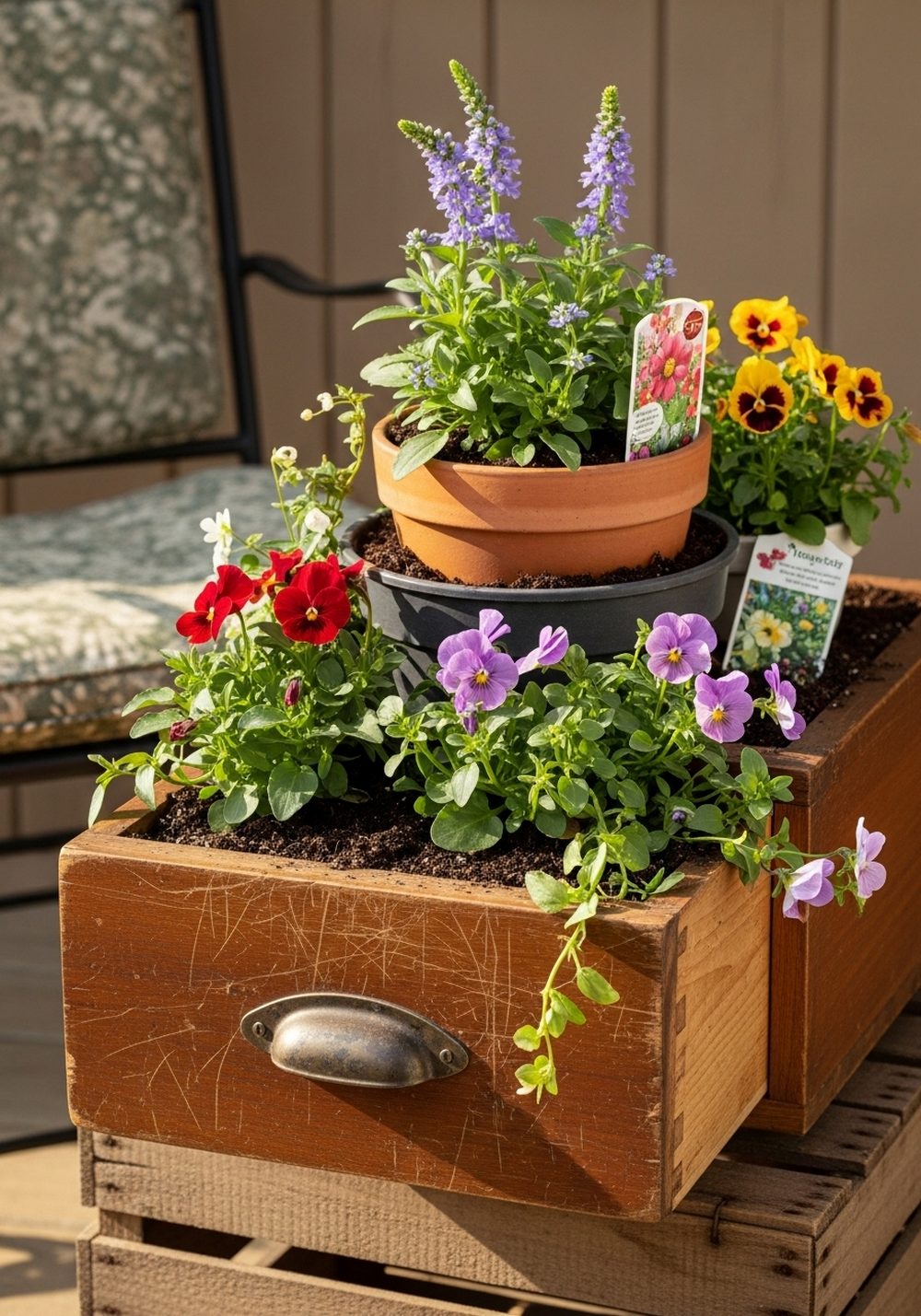 Repurposed Drawer Planter With Layered Blooms