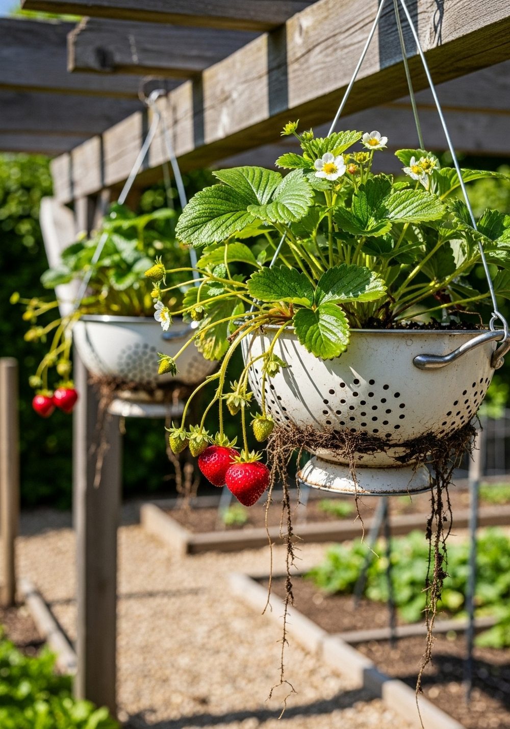 Rustic Colander Strawberry Hangers