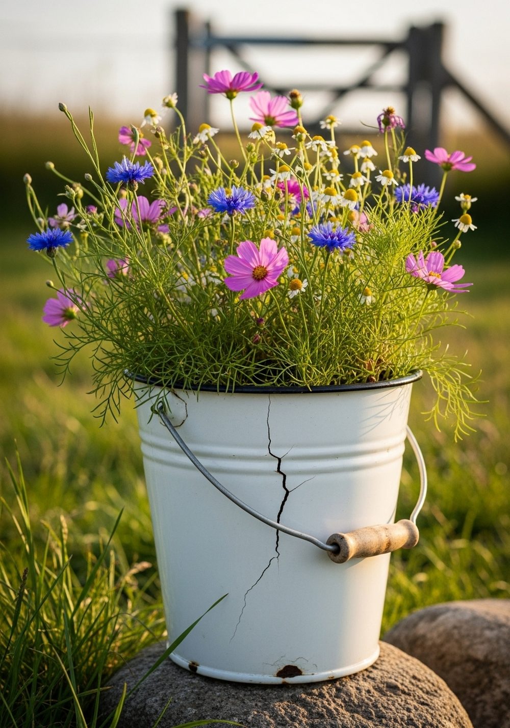Rustic Enamel Bucket Wildflower Tub